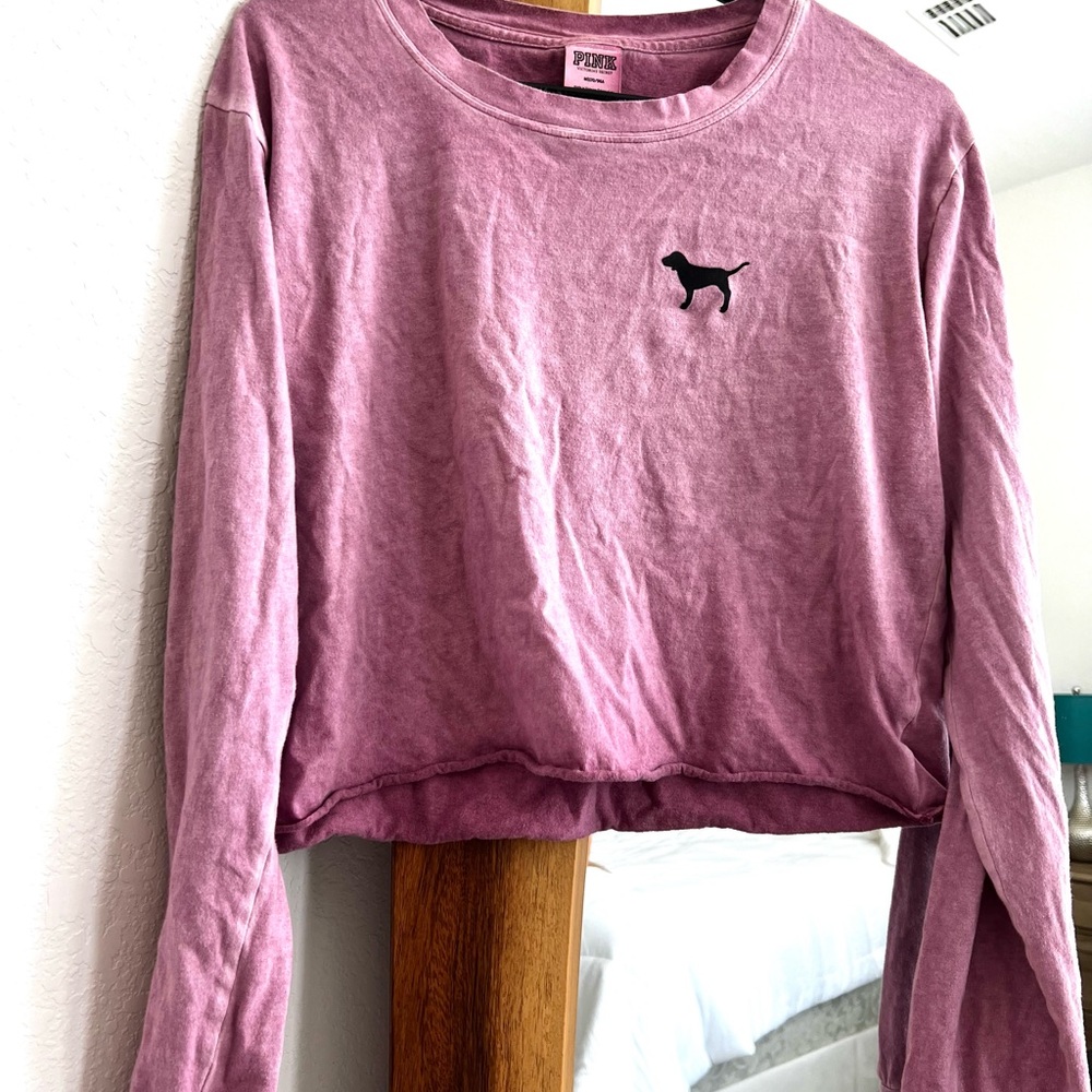 PINK Victoria's Secret Mauve Cropped Long Sleeve Tee